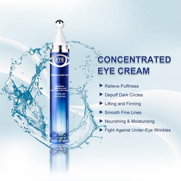 5% Caffeine Eye Serum Anti Aging, Eye Serum with Acid Niacinamide peptides for Puffy Eye Bags Fine Lines Dark Circles Wrinkles, Under Eye Cream with 360° Eye Roller Massage Ball for Men& Women