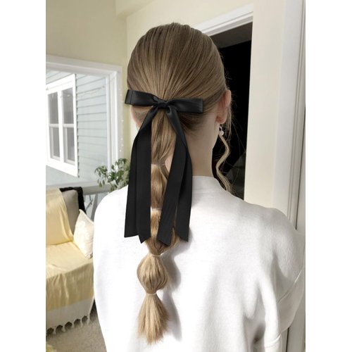 VOBOBE 4PCS Hair Bows for Women Girls, Black Red Satin Tassel Hair Ribbon Bowknot Hair Clips Barrettes for Girl with Small Long Tail Hair Accessories (Black+Red)