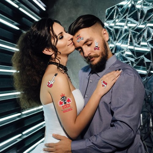 65 Pieces Rock N Roll Temporary Tattoos, Rock Star Birthday Party Decorations Supplies Favors Gifts, Born to Rock Tattoo Stickers for Kids Boys Girls Classroom School Prizes Rewards