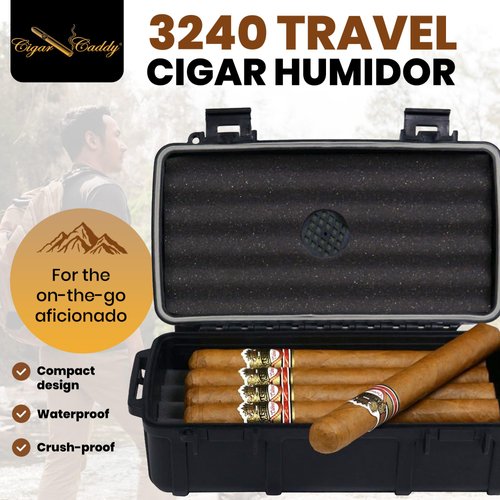 Cigar Caddy 3240 Travel Cigar Humidor, Holds 10 Cigars, Waterproof, Airtight Seal, Crush Proof, Coin Release for Air Pressure