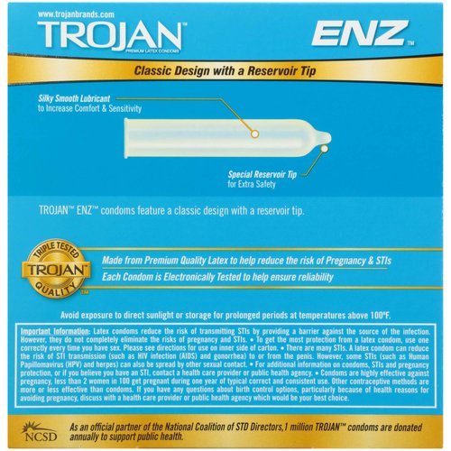 TROJAN ENZ Lubricated Condoms, Latex Condoms For Contraception and STI Protection, America’s Number One Condom, 36 Count Value Pack