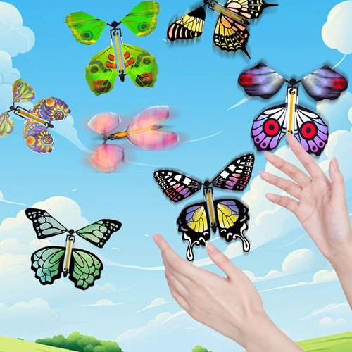 SANYIYIBA 24 Pack Painting Butterfly Craft Kit Flying Butterflies Toys for Kids 12 Paper Butterflies 12 Color Pens Set Party Game School Activity Parent-Child Time Creative DIY Wind Up Butterflies