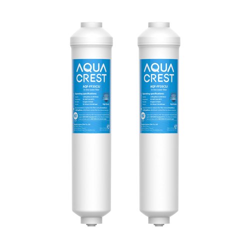AQUA CREST Inline Carbon Water Filter for Reverse Osmosis Water System, NSF Certified, Replacement Cartridge With 1/4" Quick-Connect, Inline Water Filter for Ice Maker & Refrigerator, 2-Pack