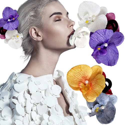 BASEMMAHER 2Pcs Hawaiian Flower Hair Claw Clips Orchid Pearl Flower Hair Clips White Purple Blue Yellow Phalaenopsis Floral Summer Y2K Butterfly Hair Clip for Women Girls Headpiece Hair Accessories