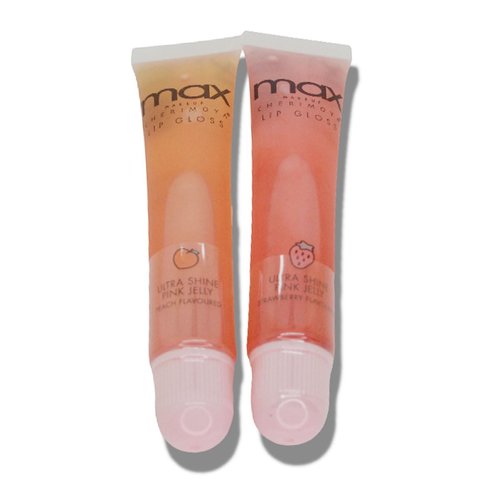 Max Makeup Cherimoya 2 or 4 Set of Honey Clear/Ultra Shine Pink Jelly Lip Gloss Polish lipstick & Zipper Bag (1 Peach + 1 Strawberry, 0.5usoz/15mL)