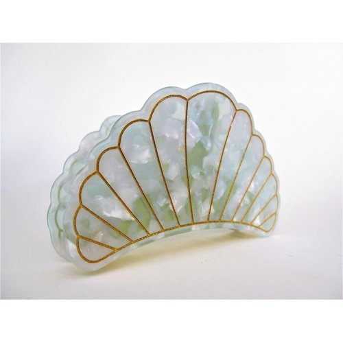 Generic Blue marbled seashell acrylic and metal hair claw clip (Length: 2.5), 1 Count (Pack of 1)