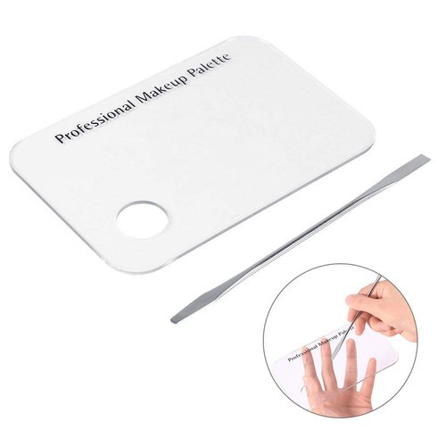 Makeup Palette with Spatula, Rotekt Clear Acrylic Makeup Nail Art Cosmetic Mixing Palette & Stainless Spatula Tool Applicators Set,Nail Holder Display Cosmetic Makeup Palette Tray Accessories