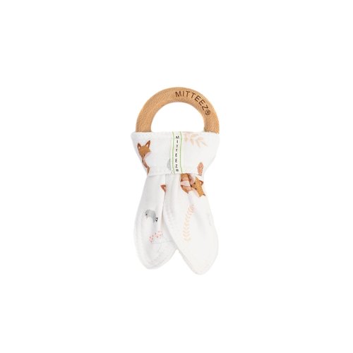 MITTEEZ Wood Baby Organic Wooden Teether with Absorbent Cloth (Finley The Fox)