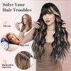 ALXNAN Clip in Hair Extensions for Women, Black Mix Blonde Long Wavy Hair Extensions Clip Ins 4PCS 16 Inch Synthetic Soft and Natural Thick Hair Pieces for Women