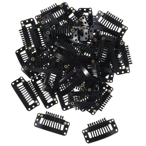 50pcs Hair Extension Clips 9-Teeth Wig Clips To Secure Wig No Sew Metal Hairpieces Snap Clips U Shape In Hair Extension Clips Wigs Snap Clips For Women Black Hair Extensions Clip In