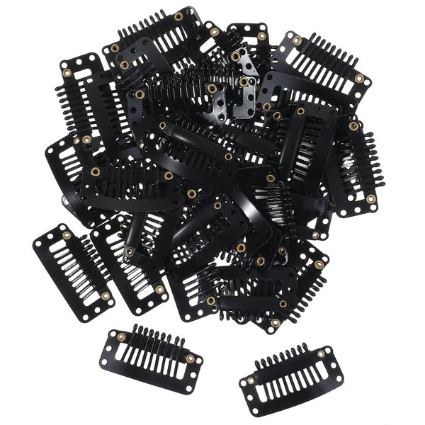 50pcs Hair Extension Clips 9-Teeth Wig Clips To Secure Wig No Sew Metal Hairpieces Snap Clips U Shape In Hair Extension Clips Wigs Snap Clips For Women Black Hair Extensions Clip In