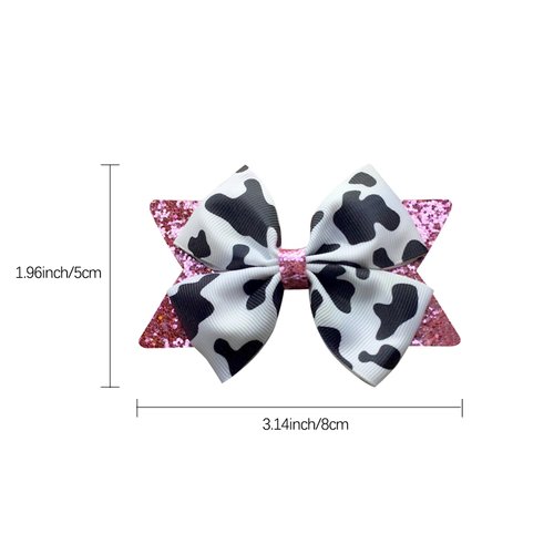2Pcs Cow Print Hair Bow Clips for Girls,Cute Moo Cow Hair Barrettes Hand-made Grosgrain Ribbon Hair Bows Pink Cow Bow Alligator Clips Hair Accessories for Toddlers Baby Little Girls Kids Teens