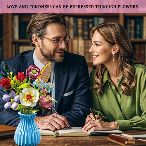 Flower Bouquet Set Compatible with Lego, Flowers Set with Vase and Rose, Peony, Magnolia for Adults, Teen Girls, 691 PCS 8 Kinds of Flowers Botanical Collection for Mother's Day, Valentine, Birthday