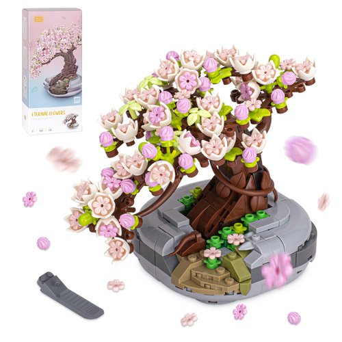 YUIXLIN Cherry Blossom Tree Plant Sets, Mini Flower Bouquet Building Kit and Botanical Collection Bonsai Tree Gift for Adults, Ages 8+ Kids, Room Or Home Decorations