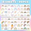96 PCS Pastel Rainbow Temporary Tattoos Sticker Boho Rainbow Birthday Party Decorations Favors Supplies Decor Gifts Boys Girls Baby Shower Cute Fake Tattoo School Reward Themed