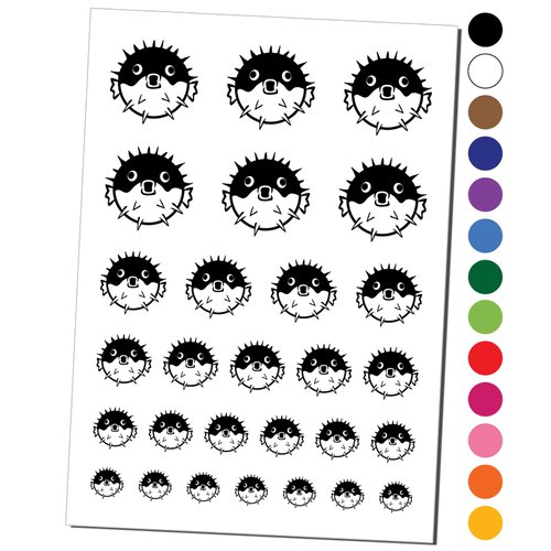 Startled Puffer Fish Temporary Tattoo Water Resistant Fake Body Art Set Collection - Brown (One Sheet)