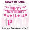 Pink Disco Birthday Party Decorations, Pre-Strung Pink Happy Birthday Banner for Girls - 7PCS Birthday Party Banner Decorations Kids Woman Hanging Swirls Decorations Supplies Birthday Party Decor