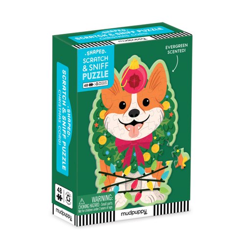 Mudpuppy Christmas Corgi – 48 Piece Mini Scratch & Sniff Puzzle with Colorful and Fun Illustrations of A Holiday Wreath Corgi and Scented Puzzle Pieces