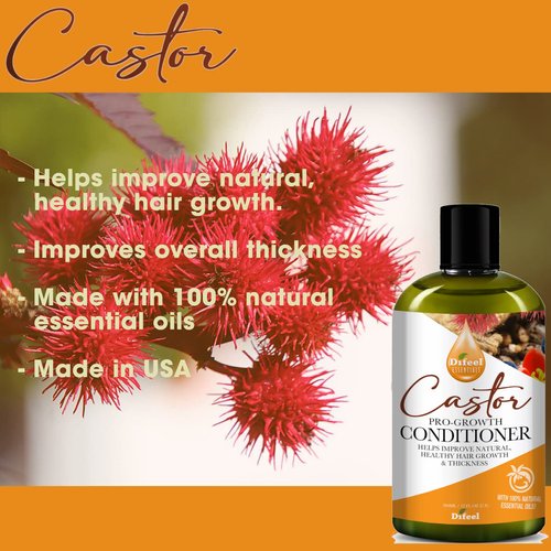 Difeel Essentials Pro-Growth Castor Shampoo 12 oz. - Shampoo with Castor Oil for Hair Growth, Sulfate Free Shampoo made with 100% Natural Essential Oil