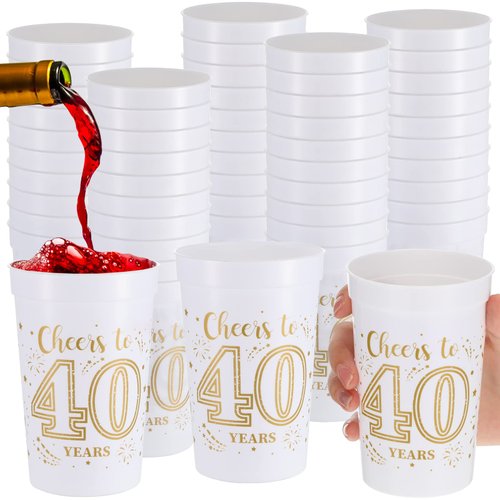 Lallisa 40 Pcs 16 oz 40th Birthday Cups 40th Birthday Party Plastic Stadium Cups 40th Birthday Pa...