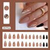 Almond Press on Nails Medium Fake Nails Nude False Nails with Designs Gold Glitter Line Glue on Nails Marble Full Cover Acrylic Nails Stick on Nails for Women Nails Decoration