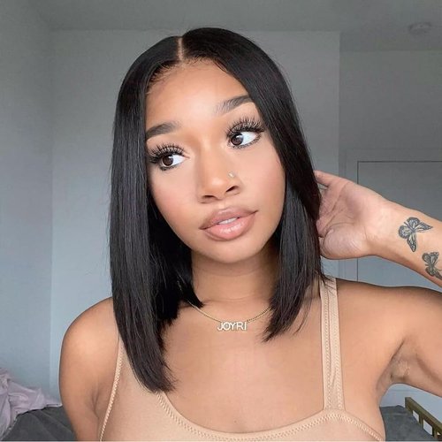 SIDOSIYAS Bob Wig Human Hair 13x4 Bob Lace Front Wigs Human Hair Pre Plucked Straight Glueless Frontal Wigs Human Hair HD Lace Wigs for Black Women 180% Density With Baby Hair Invisible 14 Inch