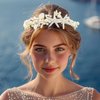 Kesvb Starfish Headband Silver Bride Pearl Hair Band Sea Shell Headpiece Beach Wedding Hair Accessories for Women and Girls