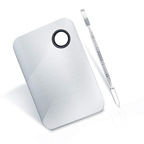 ALIOBC Makeup Mixing Palette, Upgrad Stainless Steel Metal Foundation Palette with Spatula Artist Tool for Mixing Foundation Nail-Art, Size 5.9 * 3.9 in