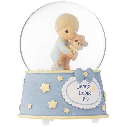 Precious Moments Jesus Loves Me Musical Snow Globe | Resin/Glass Snow Globe | Boy, Musical | Baby Gift | Baby Shower | Nursery Decor