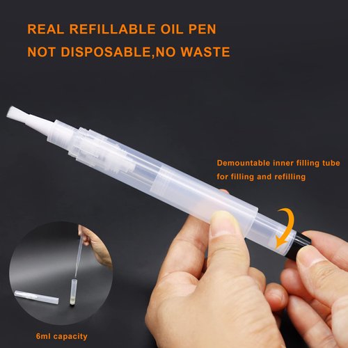 URGINO 3-Pack 6ml Real Refillable Cuticle Oil Pens, Reusable Empty Pen to Easy Refill Jojoba Oil/Nail Oil/Hair Oil, Single Hand Press Transparent Cosmetic Container Pens Applicator