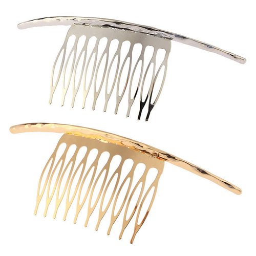 2 Pieces Metal Hair Side Combs Concavo-Convex Surface 10 Teeths Comb Metal Bridal Wedding Veil Hair Combs Headpiece Hair Clip Combs Hair Comb Pins for Girls and Women, Golden and Silver