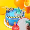DecoSet® Minions Fart Bubble Blaster Cake Topper, 4 Piece Decoration Set With Working Bubble Wand, Stand, & Kevin, Bob, & Stuart Minions | For Birthday And Celebrations
