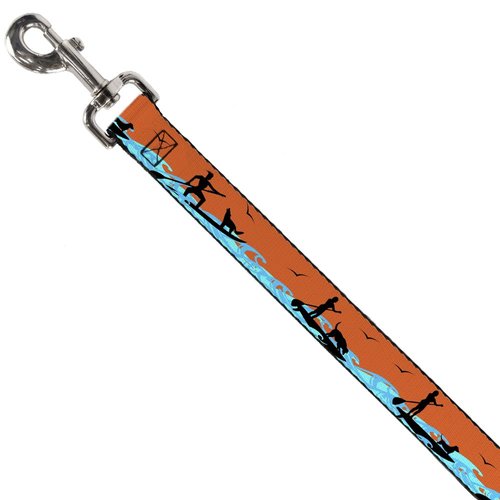 Dog Leash Sup Dog Neon Orange Blues Black 4 Feet Long 1.0 Inch Wide
