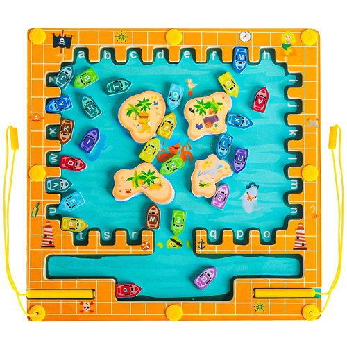 AEUEFUEA Magnetic Alphabet Maze - Montessori Toy for 3-8 Year Olds, Double Wooden Magnetic Puzzle Board for Two Players, Fine Motor Skills & Travel Sensory Toy for Toddlers, for Boys and Girls
