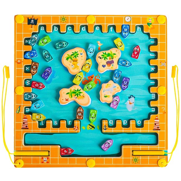 AEUEFUEA Magnetic Alphabet Maze - Montessori Toy for 3-8 Year Olds, Double Wooden Magnetic Puzzle Board for Two Players, Fine Motor Skills & Travel Sensory Toy for Toddlers, for Boys and Girls