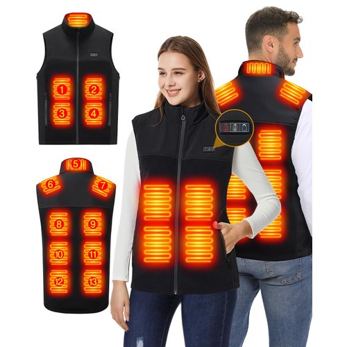 MBVOICO Fleece Heated Vest for Men Women - 13 Heat Zones Electric Warming Vest Unisex Heating Clothing