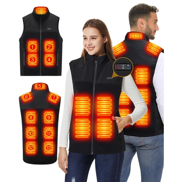 MBVOICO Fleece Heated Vest for Men Women - 13 Heat Zones Electric Warming Vest Unisex Heating Clothing