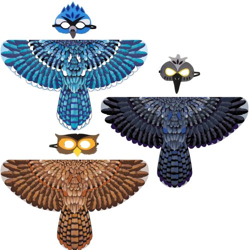 D.Q.Z Bird-Wings-Costumes for Kids with Bird Masks, 3 Pack Eagle Owl Wings for Boys Girls Hallowe...