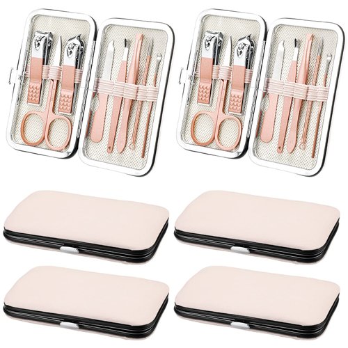 6 Set Fathers Day Gift Manicure Kit Nail Clipper Grooming Kit 8 in 1 Stainless Steel Manicure Pedicure Set Mens Nail Grooming Kit with Travel Case for Male Women Husband Parents(Rose Gold)