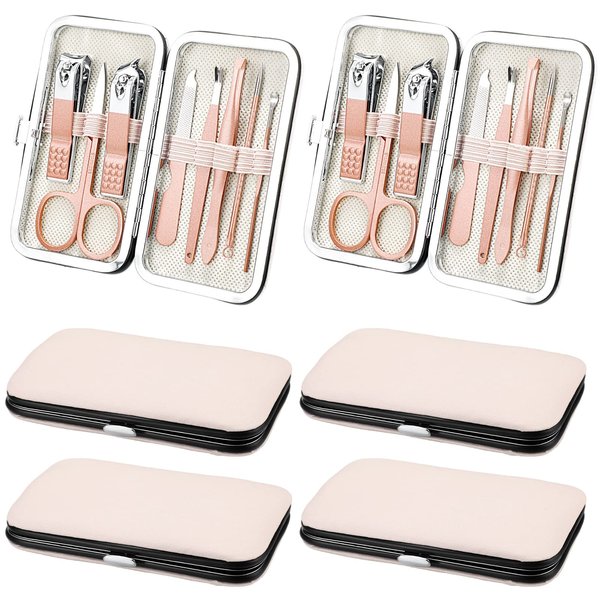 6 Set Fathers Day Gift Manicure Kit Nail Clipper Grooming Kit 8 in 1 Stainless Steel Manicure Pedicure Set Mens Nail Grooming Kit with Travel Case for Male Women Husband Parents(Rose Gold)