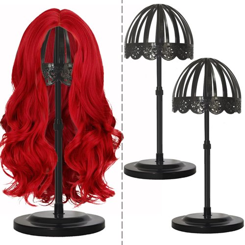 Wig Stand 2 Pack Adjustable Height Portable Wig Holder Black Wig Head Stand Hat/Cap/Wig Holder Display Stand Wig Stands for Multiple Wigs