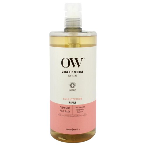 Organic Works Daily Hydration Cleansing Face Wash - Exfoliating Face Wash Infused with Vitamin E - Foaming Face Wash for Balanced Skin - 33.8 oz