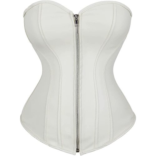 Corsets for Women Faux Leather Corset Top Steampunk Corsets Zipper Bustier Pirate Costume White Small