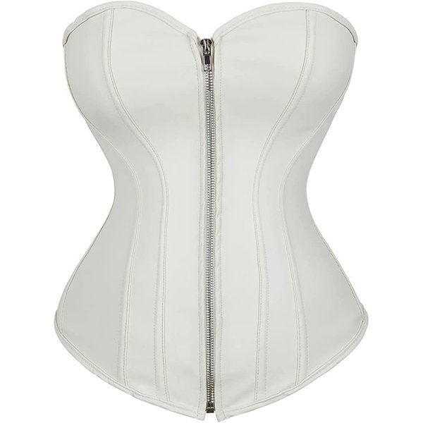 Corsets for Women Faux Leather Corset Top Steampunk Corsets Zipper Bustier Pirate Costume White Small