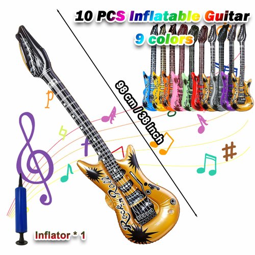 smilixin 11 Pack Inflatable Guitar,Blow Up Guitar,Inflatable Rock Star Toy Set,80s Party Decorations Inflatable Party Props, 10 Inflatable Guitars and 1 Inflator