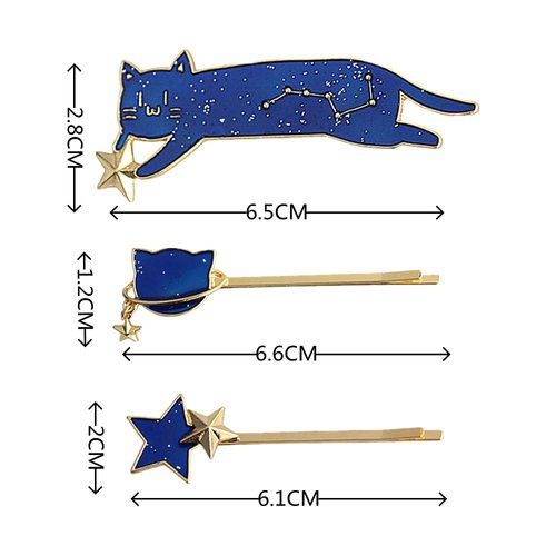 3 Pcs Cat Hair Clips Animal Star Barrette Clamps Hair Accessories for Women Students Teens Girls Hair Accessories
