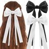 Ambesi Ribbon Hair bow Clips, 2PCS Silky Satin Hair Bows Hair Clip Black White Hair Ribbon Ponytail Holder Accessories for Women Girl Long Tail Hair Bow Clips Hair Barrette Dress Up Accessories