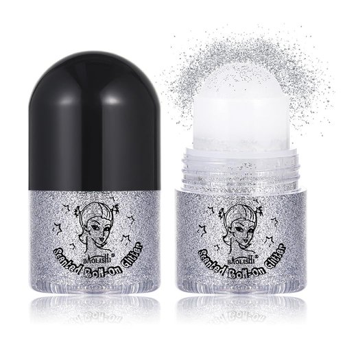 Ball Rotating Head Body Glitter Gel,Fine Face Glitter Gel for Body Face, Eye, Lip &Hair, Face Glitter Gel Liquid Eyeshadow Glitter Body Gel Festival Glitter Cosmetic Long Lasting Sparkling (Silver)