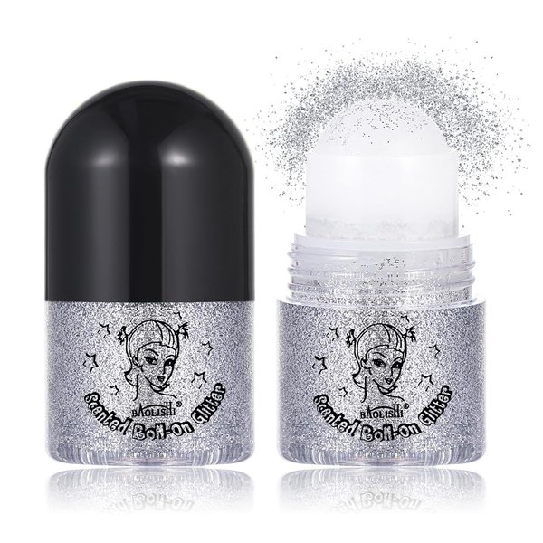 Ball Rotating Head Body Glitter Gel,Fine Face Glitter Gel for Body Face, Eye, Lip &Hair, Face Glitter Gel Liquid Eyeshadow Glitter Body Gel Festival Glitter Cosmetic Long Lasting Sparkling (Silver)