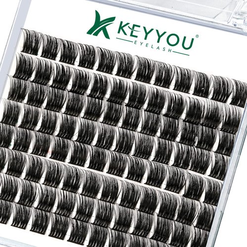 Lash Clusters 96pcs Individual Lashes D Curl 14mm Cluster Lashes KEYYOU Volume Wispy Lash Extension Soft&Comfortable Easy DIY at Home(Y12 D-14mm)